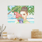 Mädchen mit Papagei Poster (Küche)