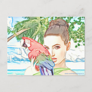 Mädchen mit Papagei Postkarte