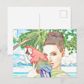 Mädchen mit Papagei Postkarte (Vorne/Hinten)