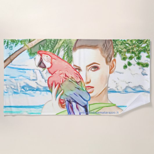 Mädchen mit Papagei Strandtuch (Vorderseite)