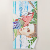Mädchen mit Papagei Strandtuch (Vorderseite)