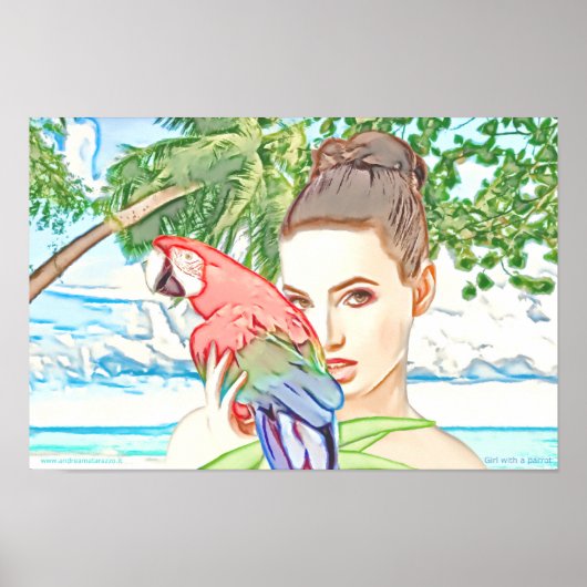 Mädchen mit Papageienplakat Poster (Vorne)