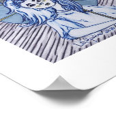 Mädchen mit Parasol, blaues Farbportrait auf weiße Poster (Ecke)