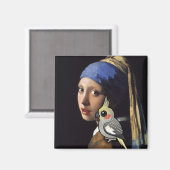 Mädchen mit Perlcockatiel Magnet (Vorderseite/Rückseite)