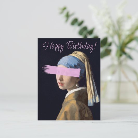 Mädchen mit Perlenohrgeburt Glücklicher Geburtstag Postkarte (Stehend Vorderseite)
