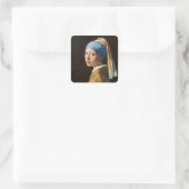 Mädchen mit Perlenohrgemälde Quadratischer Aufkleber (Tasche)