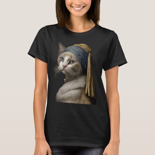 Mädchen mit Perlenohrkatze T-Shirt (Vorderseite)
