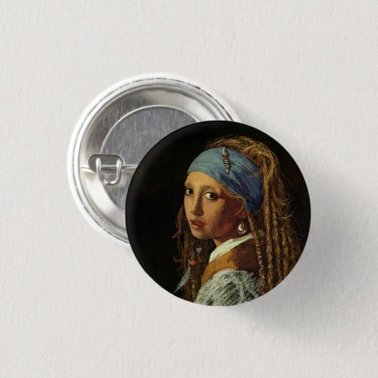 Mädchen mit Perlenohrparodie Button (Vorne & Hinten)