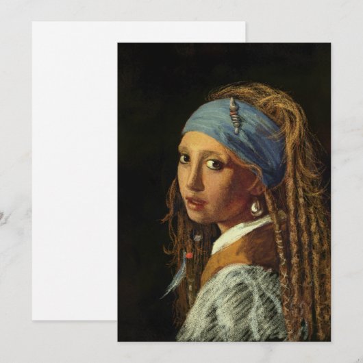 Mädchen mit Perlenohrparodie Feiertagskarte (Vorne/Hinten)