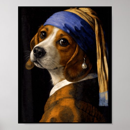 Mädchen mit Perlenohrring Beagle lustiger Hund Mem Poster (Vorne)