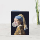 Mädchen mit Perlenohrring blühendes Kaugummi Happy Karte (Rückseite)