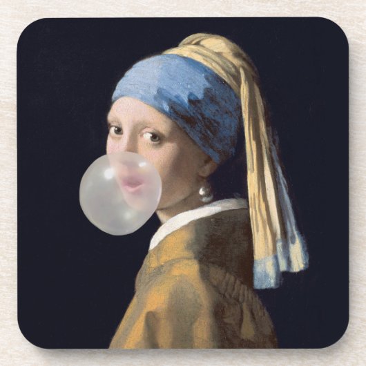 Mädchen mit Perlenohrring, die ein Kaugummi blasen Getränkeuntersetzer (Vorderseite)