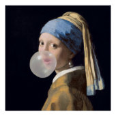 Mädchen mit Perlenohrring, die ein Kaugummi blasen Poster (Vorderseite)