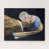 Mädchen mit Perlenohrring, die ein Kaugummi blasen Puzzle (Horizontal)