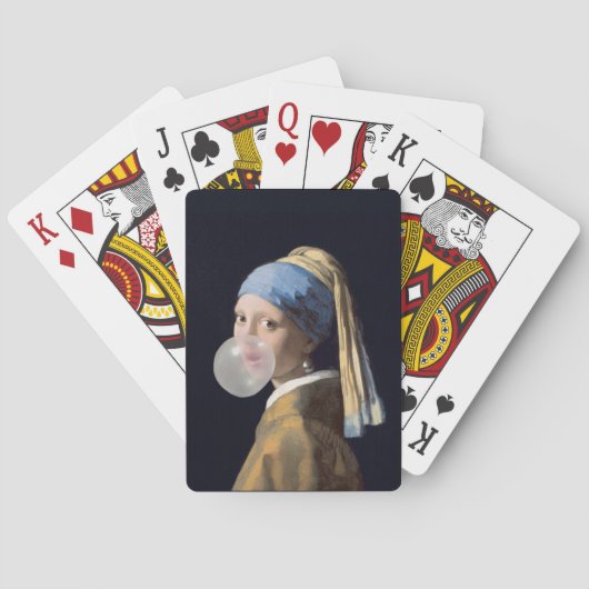 Mädchen mit Perlenohrring, die ein Kaugummi blasen Spielkarten (Rückseite)