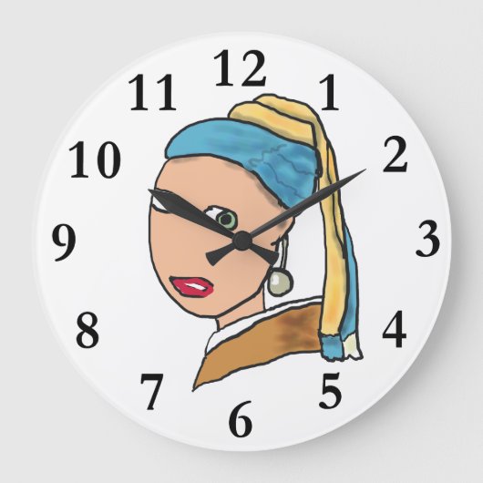 Mädchen mit Perlenohrring Große Wanduhr (Vorderseite)