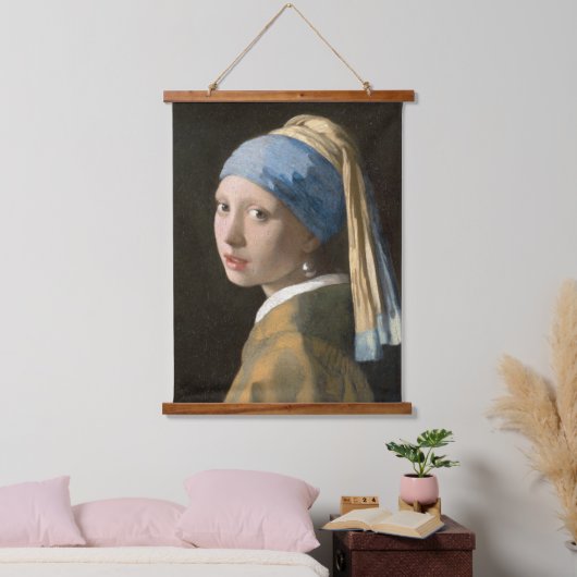 Mädchen mit Perlenohrring | Johannes Vermeer Wandteppich Mit Holzrahmen (Schlafzimmer)