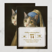Mädchen mit Perlenohrring Katze Einladung (Vorne/Hinten)