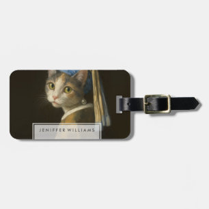 Mädchen mit Perlenohrring Katze Gepäckanhänger