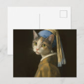 Mädchen mit Perlenohrring Katze Postkarte (Vorne/Hinten)