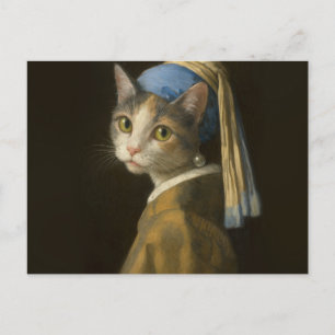Mädchen mit Perlenohrring Katze Postkarte
