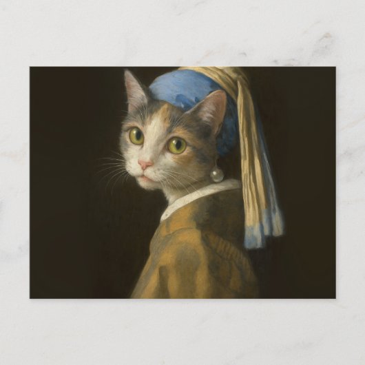 Mädchen mit Perlenohrring Katze Postkarte (Vorderseite)