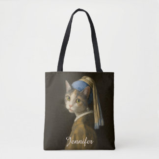Mädchen mit Perlenohrring Katze Tasche