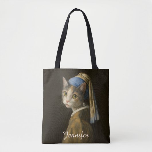 Mädchen mit Perlenohrring Katze Tasche (Vorderseite)