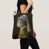Mädchen mit Perlenohrring Katze Tasche (Von Nahem)