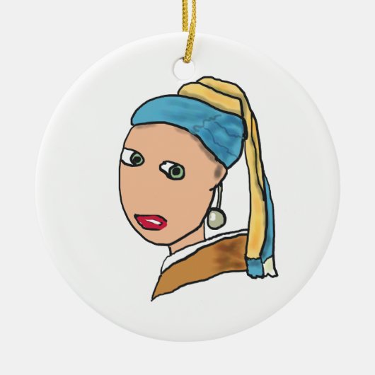 Mädchen mit Perlenohrring Keramik Ornament (Vorne)