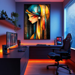 Mädchen mit Perlenohrring - kubistisch Minimalisti Poster