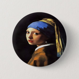 Mädchen mit Perlenohrring nach Johannes Vermeer Button