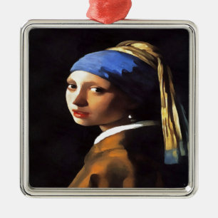 Mädchen mit Perlenohrring nach Johannes Vermeer Ornament Aus Metall