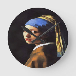 Mädchen mit Perlenohrring nach Johannes Vermeer Runde Wanduhr