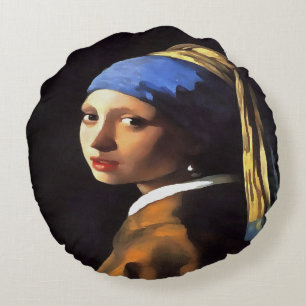 Mädchen mit Perlenohrring nach Johannes Vermeer Rundes Kissen