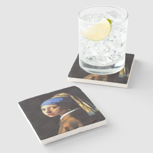 Mädchen mit Perlenohrring nach Johannes Vermeer Steinuntersetzer (Seitenansicht)