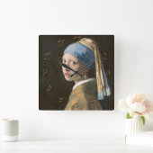 Mädchen mit Perlenohrring Quadratische Wanduhr (Zuhause)