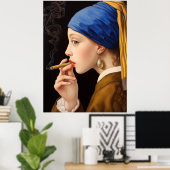 Mädchen mit Perlenohrring Rauchen Witziges Poster (Heimbüro)