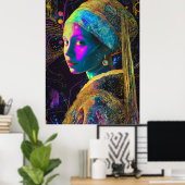 Mädchen mit Perlenohrring Synthwave Cyberpunk Art Poster (Heimbüro)