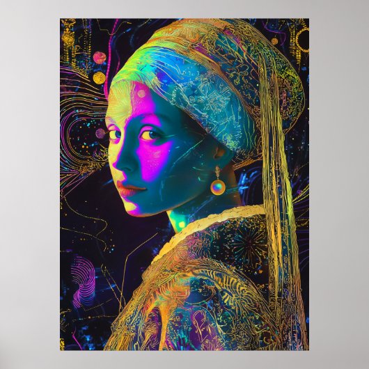 Mädchen mit Perlenohrring Synthwave Cyberpunk Art Poster (Vorne)