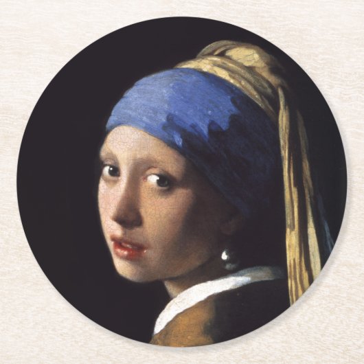 Mädchen mit Perlenohrring von Johannes Vermeer Runder Pappuntersetzer (Vorderseite)