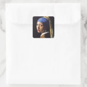 Mädchen mit Perlenohrring, von Vermeer Quadratischer Aufkleber (Tasche)