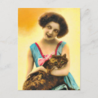 Mädchen mit Pet Cat Postkarte