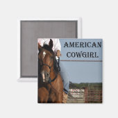 Mädchen mit Pferd "American Cowgirl" Square Magnet (Vorderseite/Rückseite)