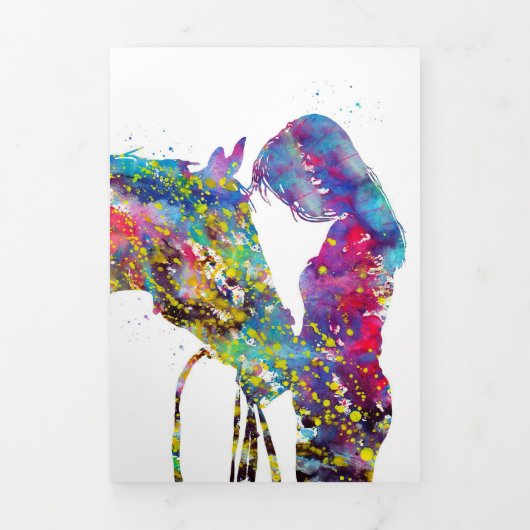 Mädchen mit Pferd farbenfroh Dreifach Gefaltete Urlaubskarte (Cover)