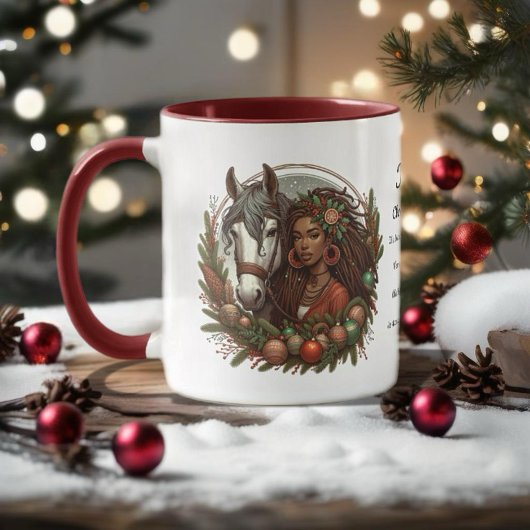 Mädchen mit Pferd und Kranz Weihnachten Tasse