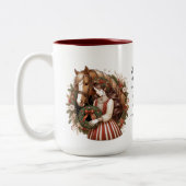 Mädchen mit Pferd und Kranz Weihnachten Zweifarbige Tasse (Links)
