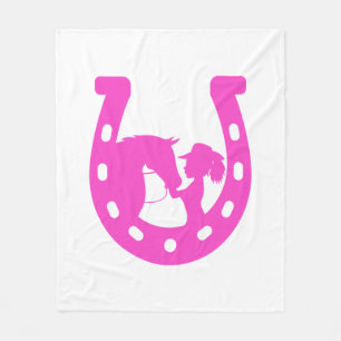 Mädchen mit Pferd und Western-Hut Hot Pink Horsesh Fleecedecke