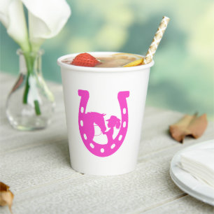 Mädchen mit Pferd und Western-Hut Hot Pink Horsesh Pappbecher