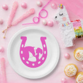 Mädchen mit Pferd und Western-Hut Hot Pink Horsesh Pappteller (Party)